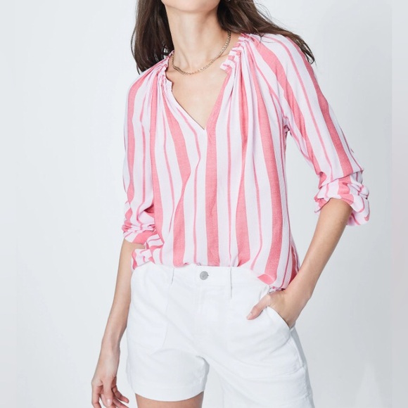 GAP Stripe Ruffle Shirt Lightweight Flowy Peasant Striped Summer Blouse Medium - Picture 14 of 15